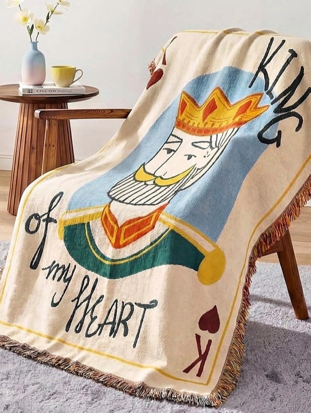 Ashler King of My Heart Father's Day Throw Blanket in Cream & Blue NWT
